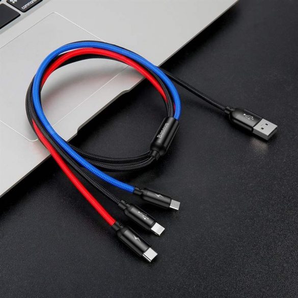 Baseus trei culori de bază Cablu USB - micro USB / Lightning / USB - C Cablu Nylon 3.5A 1.2m negru (CAMLT - BSY01)