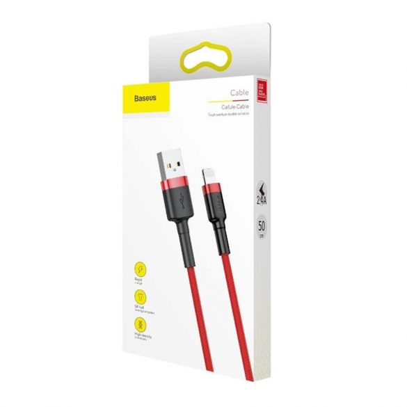 Baseus Cafule Cablu durabil împletit din nailon USB / Lightning QC3.0 2.4a 0,5M roșu (CALKLF-A09)