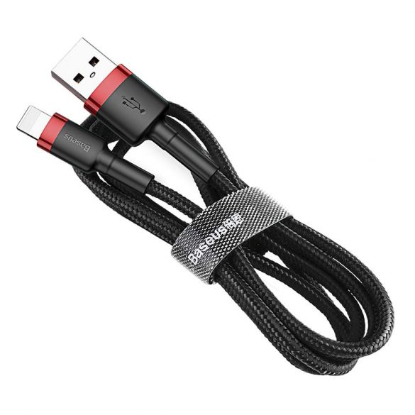 Cablu Baseus Cafule din nailon durabil împletit USB / Lightning QC3.0 2.4a 0.5M negru-roșu (CALKLF-A19)