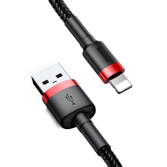 Cablu Baseus Cafule din nailon durabil împletit USB / Lightning QC3.0 2.4a 0.5M negru-roșu (CALKLF-A19)