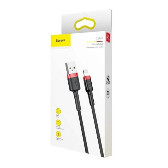 Cablu Baseus Cafule din nailon durabil împletit USB / Lightning QC3.0 2.4a 0.5M negru-roșu (CALKLF-A19)