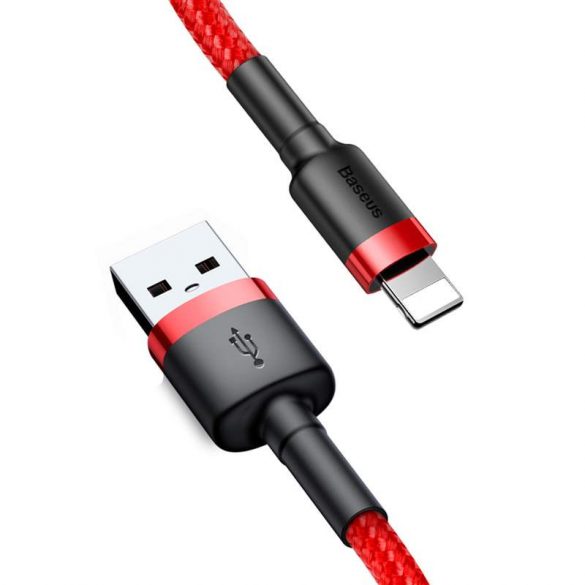 Cablu Baseus Cafule din nailon durabil împletit USB / Lightning QC3.0 2.4a 1M roșu (CALKLF-B09)