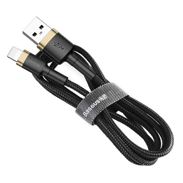 Cablu Baseus Cafule din nailon durabil împletit USB / Lightning QC3.0 2.4a 1M negru-auriu (CALKLF-BV1)