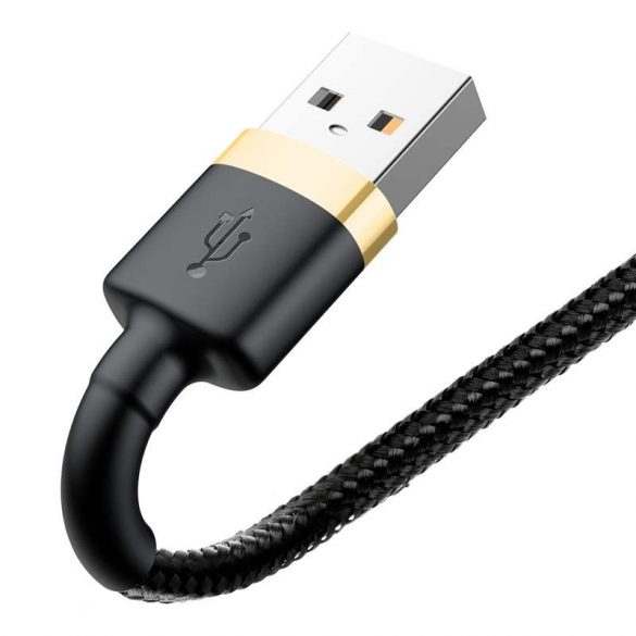 Cablu Baseus Cafule din nailon durabil împletit USB / Lightning QC3.0 2.4a 1M negru-auriu (CALKLF-BV1)