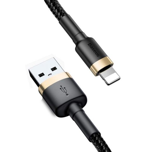 Cablu Baseus Cafule din nailon durabil împletit USB / Lightning QC3.0 2.4a 1M negru-auriu (CALKLF-BV1)