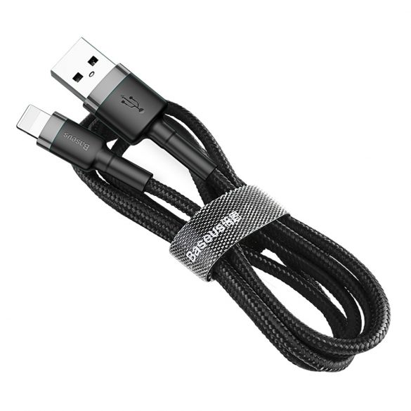 Cablu Baseus Cafule din nailon durabil impletit USB / Lightning QC3.0 1.5A 2M negru - gri (CALKLF - CG1)