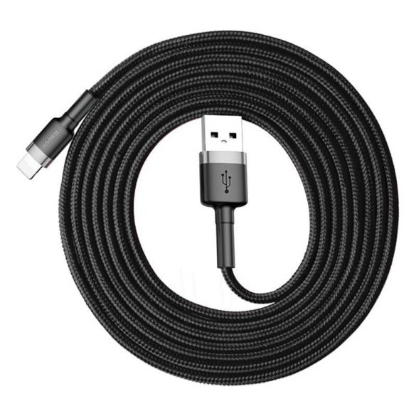 Cablu Baseus Cafule din nailon durabil impletit USB / Lightning QC3.0 1.5A 2M negru - gri (CALKLF - CG1)