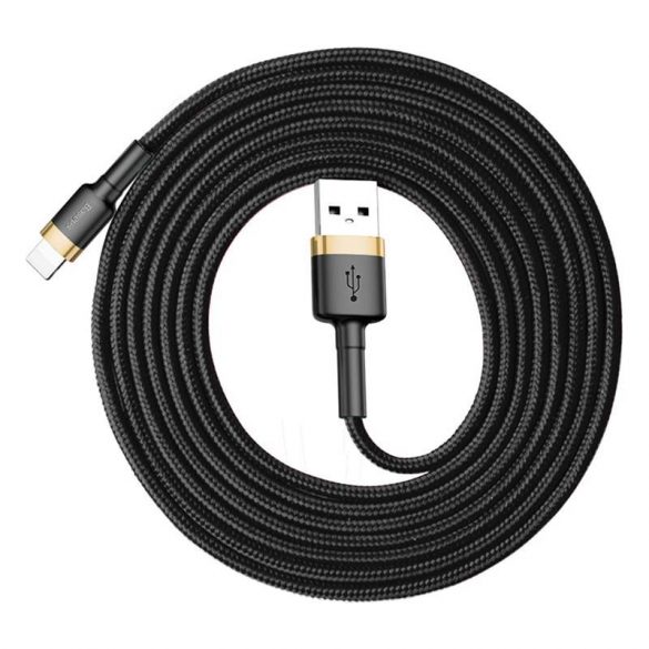 Cablu Baseus Cafule din nailon durabil împletit USB / Lightning QC3.0 1,5A 2M negru-auriu (CALKLF-CV1)