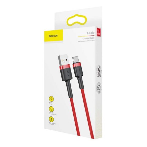 Baseus Cafule Cable cu cablu de nylon durabil USB / USB-C QC3.0 3A 0,5M roșu (CATKLF-A09)