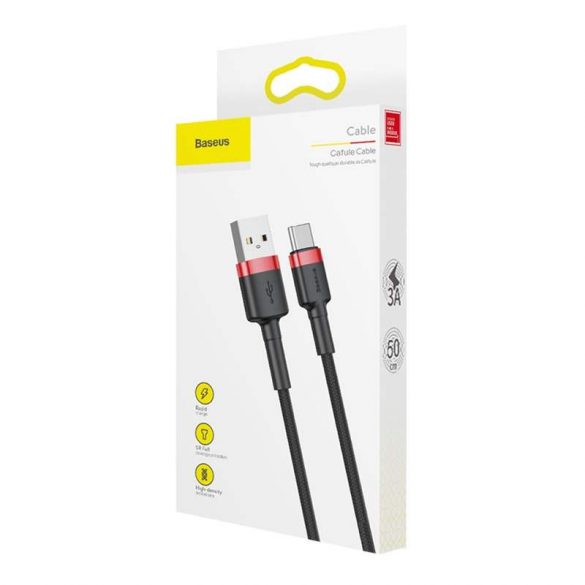 Baseus Cafule Cable cablu de nylon litz durabil USB / USB - C QC3.0 3A 0,5M negru - roșu (CATKLF - A91)