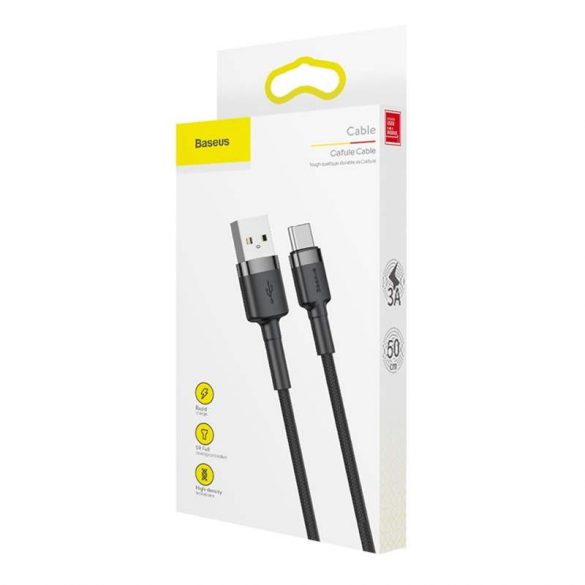 Baseus Cafule Cablu din nailon împletit durabil USB / USB - C QC3.0 3A 0,5M negru - gri (CATKLF - AG1)