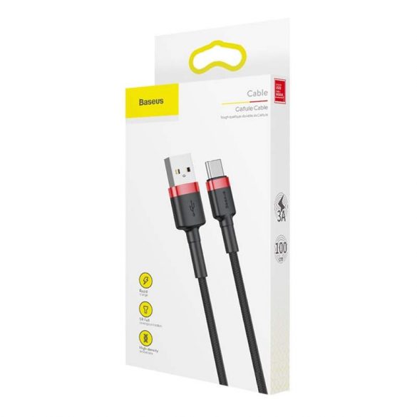 Baseus Cafule Cable cablu litz nylon durabil USB / USB - C QC3.0 3A 1M negru - roșu (CATKLF - B91)