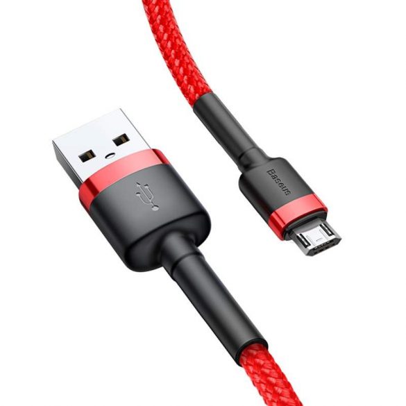 Cablu Baseus Cafule din nailon durabil împletit USB / micro USB QC3.0 2.4a 1M roșu (CAMKLF - B09)