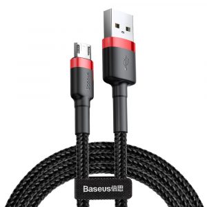 Baseus Cafule Cablu durabil din nailon împletit USB / micro USB QC3.0 2.4a 1M negru-roșu (CAMKLF-B91)