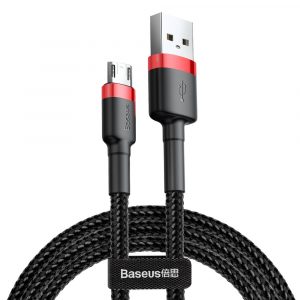 Baseus Cafule Cablu durabil din nailon împletit USB / micro USB QC3.0 1.5A 2M negru - roșu (CAMKLF - C91)