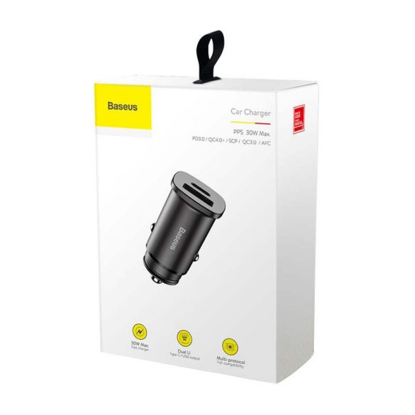 Încărcător universal inteligent pentru mașină Baseus tér PPS USB Quick Charge 4.0 QC 4.0 și USB-C PD 3.0 SCP negru (CCALL-AS01)