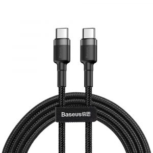 Baseus Cafule Cable cu cablu de nylon durabil USB-C PD / USB-C PD PD2.0 60W 20V 3A QC3.0 1M negru-gri (CATKLF-G91)