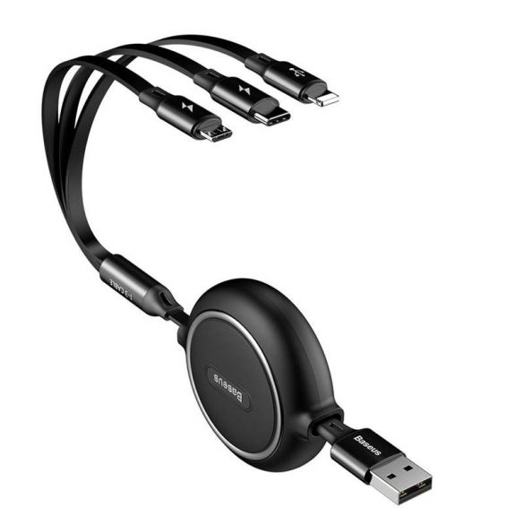 Baseus Gold Loop 3in1 cablu USB - micro USB / Lightning / USB - C 3.5A 35cm - 120cm negru (CAMLT - JH01)