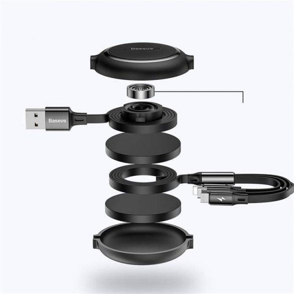 Baseus Gold Loop 3in1 cablu USB - micro USB / Lightning / USB - C 3.5A 35cm - 120cm negru (CAMLT - JH01)