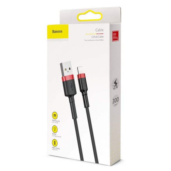 Cablu Baseus Cafule din nailon durabil împletit USB / Lightning QC3.0 2A 3M negru - roșu (CALKLF - R91)