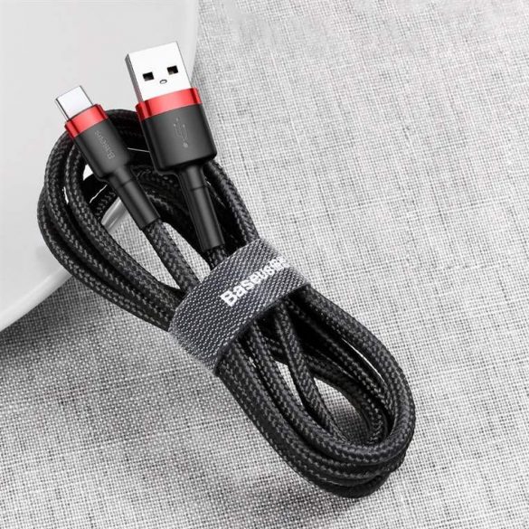 Cablu Baseus Cafule din nailon durabil împletit USB / USB - C QC3.0 2A 3M negru - roșu (CATKLF - U91)