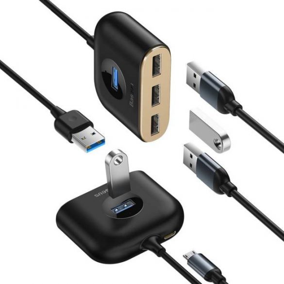 Adaptor HUB USB Baseus pătrat rotund 4 în 1 (USB3.0 LA USB3.0 * 1 + 2.0 * 3) 1m negru (CAHUB-AY01)