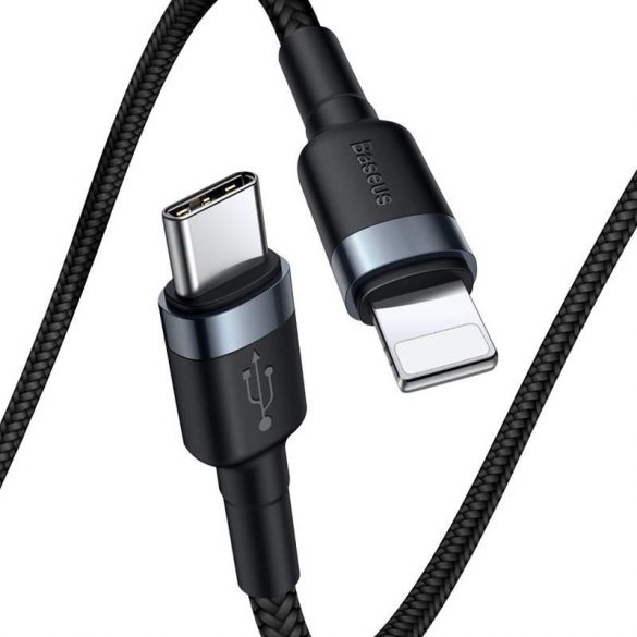 Baseus Cafule Cablu din nailon împletit durabil tip C USB PD / Lightning 18W QC3.0 1m negru - gri (CATLKLF G1)