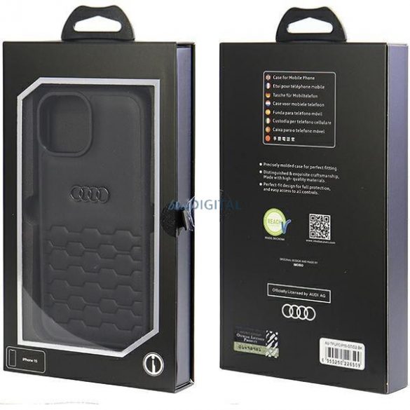 Husă rigidă Audi GT din piele sintetică iPhone 15 de 6,1 inchi/negru AU-TPUPCIP15-GT/D2-BK