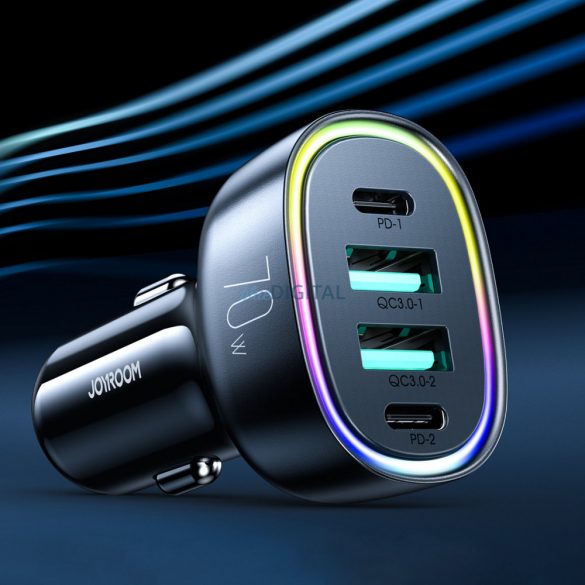 Joyroom încărcător auto 70W cu 4 porturi: 2 x USB C, 2 x USB negru (JR-CL29)