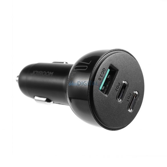 Încărcător auto Joyroom 70W cu 3 porturi: USB, 2 x USB C negru (JR-CL26)