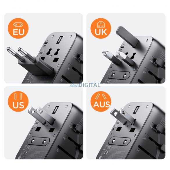 Joyroom JR-TCW01 EU/US/UK/JP/AU/CN adaptor universal de călătorie 17W - negru