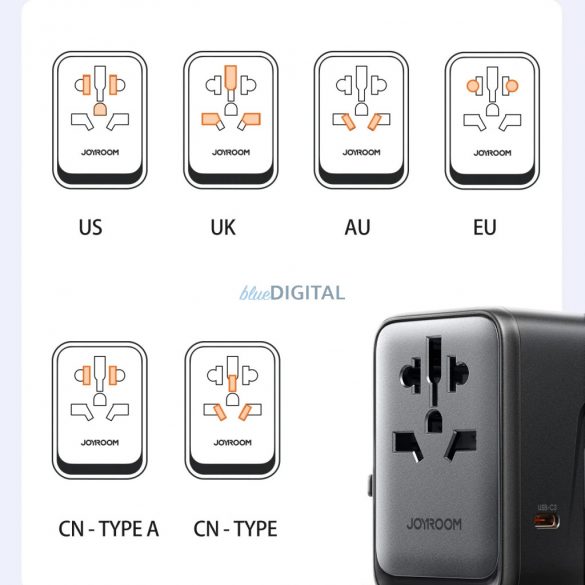 Joyroom JR-TCW02 EU/US/JP/AU/UK/CN adaptor universal de călătorie 65W - negru