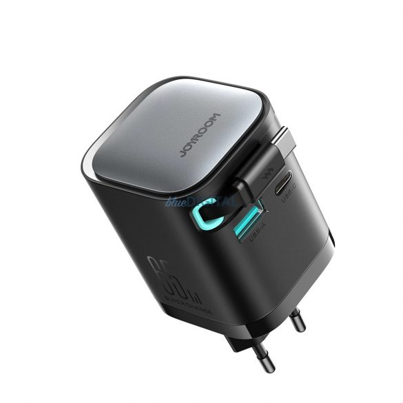 Joyroom JR-TCL02 încărcător de rețea cu conexiune 1xUSB-A și 1x-USB-C și cablu retractabil Type-C GaN 65W - negru