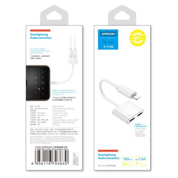 Joyroom Lightning - Lightning / 3,5 mm mini jack adaptor pentru căști audio și încărcare alb (S-Y104)