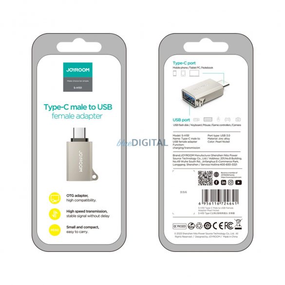 Joyroom S-H151 Adaptor Tip-C - USB-A - argintiu