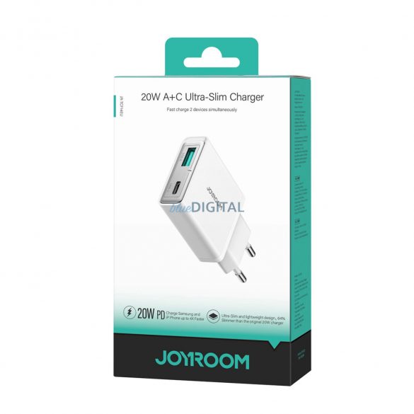 Joyroom JR-TCF14 Încărcător de rețea Super Slim cu conexiuni 1xUSB-A și 1xUSB-C 20W - alb