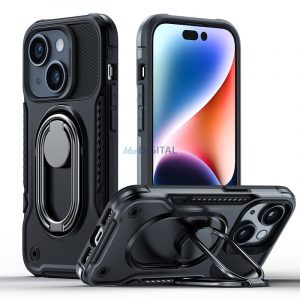 Joyroom Dual Hinge husă pentru iPhone 14 husă blindat cu un stand și un suport inel negru