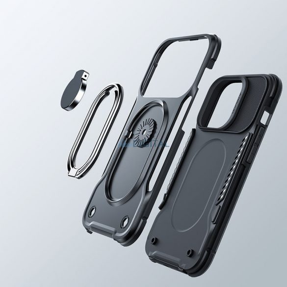 Joyroom Dual Hinge husă pentru iPhone 14 husă blindat cu un stand și un suport inel negru