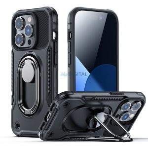 Joyroom Dual Hinge husă pentru iPhone 14 Pro husă blindat cu un stand și un suport inel negru