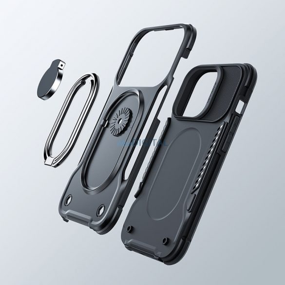 Joyroom Dual Hinge husă pentru iPhone 14 Pro husă blindat cu un stand și un suport inel negru