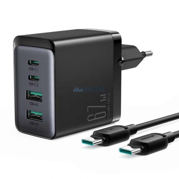 Joyroom încărcător GaN 67W 4 porturi (2x USB, 2x USB C) negru (TCG02) + cablu USB C - USB C 100W 1.2m