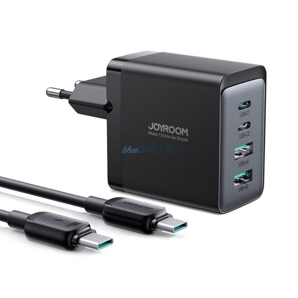 Joyroom încărcător GaN 67W 4 porturi (2x USB, 2x USB C) negru (TCG02) + cablu USB C - USB C 100W 1.2m