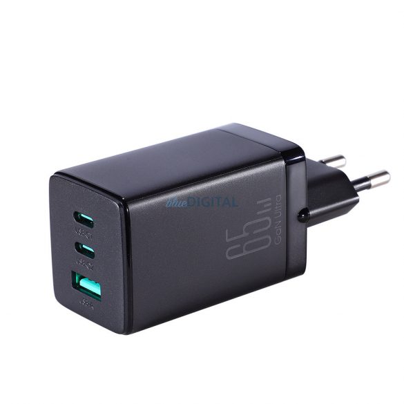 Joyroom încărcător rapid GaN 65W USB, 2x USB C negru + cablu USB C - USB C 100W 1.2m (TCG01)