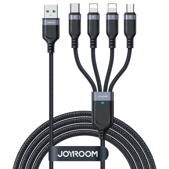 Cablu USB 4w1 USB-A - USB-C / 2 x Lightning / Micro dotări și transmisie danych 1.2m Joyroom S-1T4018A18 - czarny