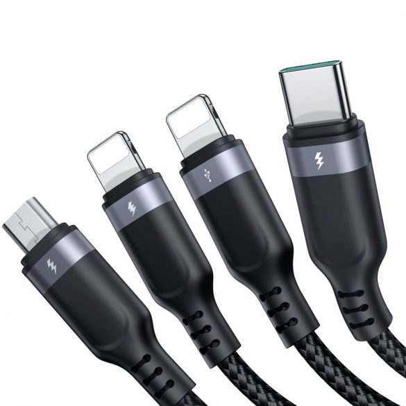 Cablu USB 4w1 USB-A - USB-C / 2 x Lightning / Micro dotări și transmisie danych 1.2m Joyroom S-1T4018A18 - czarny