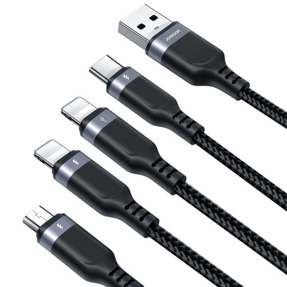 Cablu USB 4w1 USB-A - USB-C / 2 x Lightning / Micro dotări și transmisie danych 1.2m Joyroom S-1T4018A18 - czarny