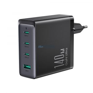 Joyroom JR-TCG05EU Încărcător AC cu conexiuni 1xUSB-A și 3xUSB-C și cablu Type-C - Type-C 1.2m GaN 140W - negru