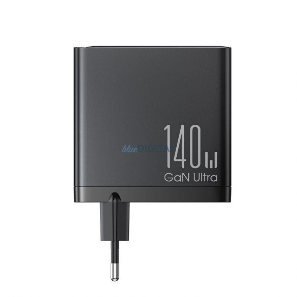 Joyroom JR-TCG05EU Încărcător AC cu conexiuni 1xUSB-A și 3xUSB-C și cablu Type-C - Type-C 1.2m GaN 140W - negru