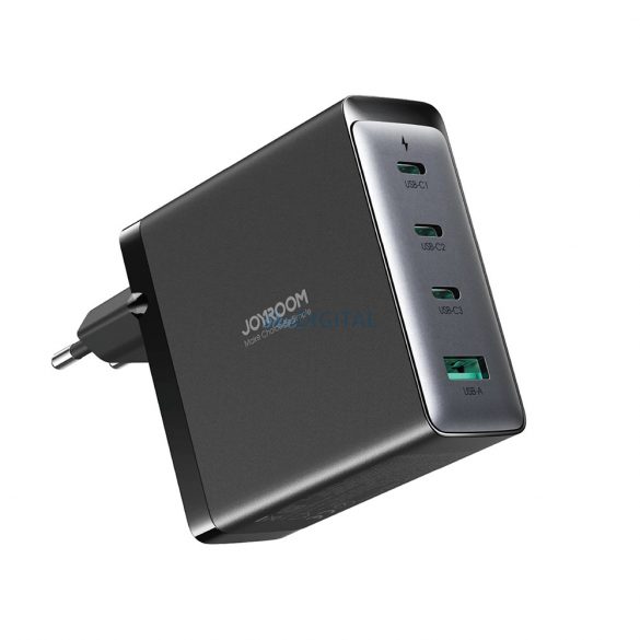 Joyroom JR-TCG05EU Încărcător AC cu conexiuni 1xUSB-A și 3xUSB-C și cablu Type-C - Type-C 1.2m GaN 140W - negru