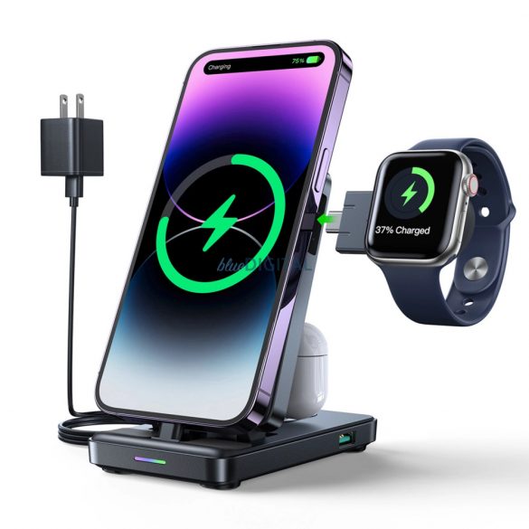 Joyroom JR-WQS02 iPhone AirPods Apple Watch 4 în 1 stație de încărcare pliabilă - negru